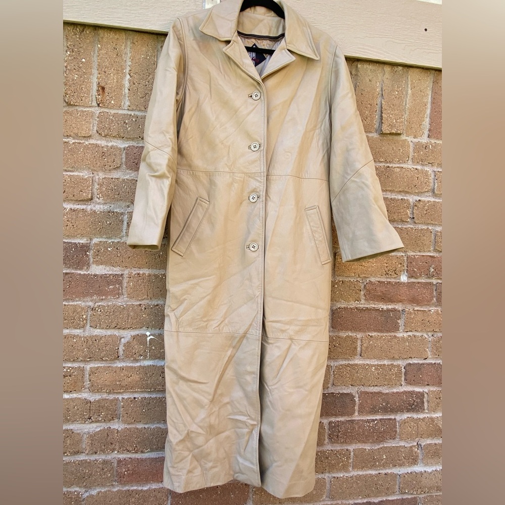 Tiboa Leathers Women's Cream Leather Long Coat